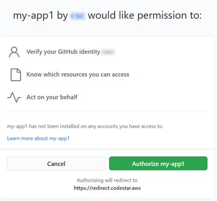 Schermata della console che mostra la pagina di autorizzazione dell'app.