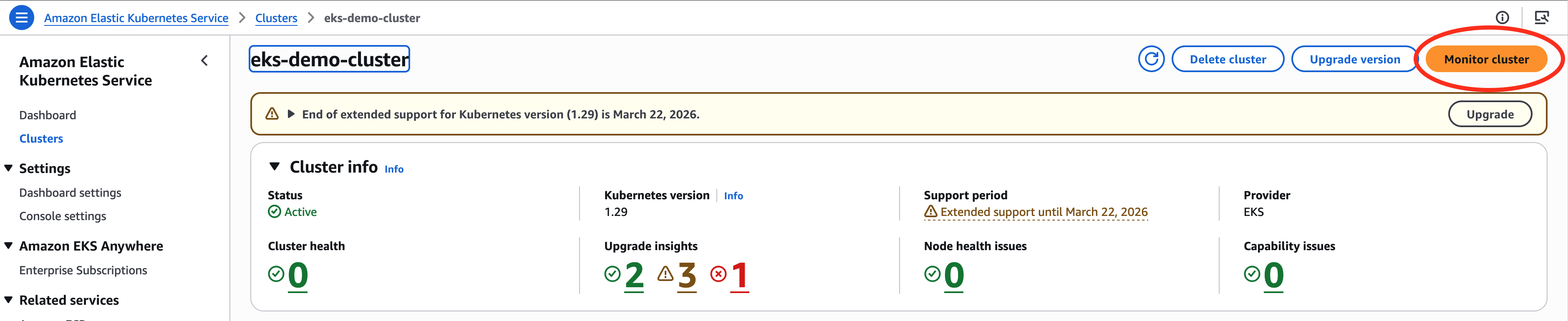 Monitora il cluster EKS