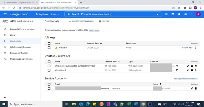 La schermata mostra la pagina di configurazione APIs e dei servizi.