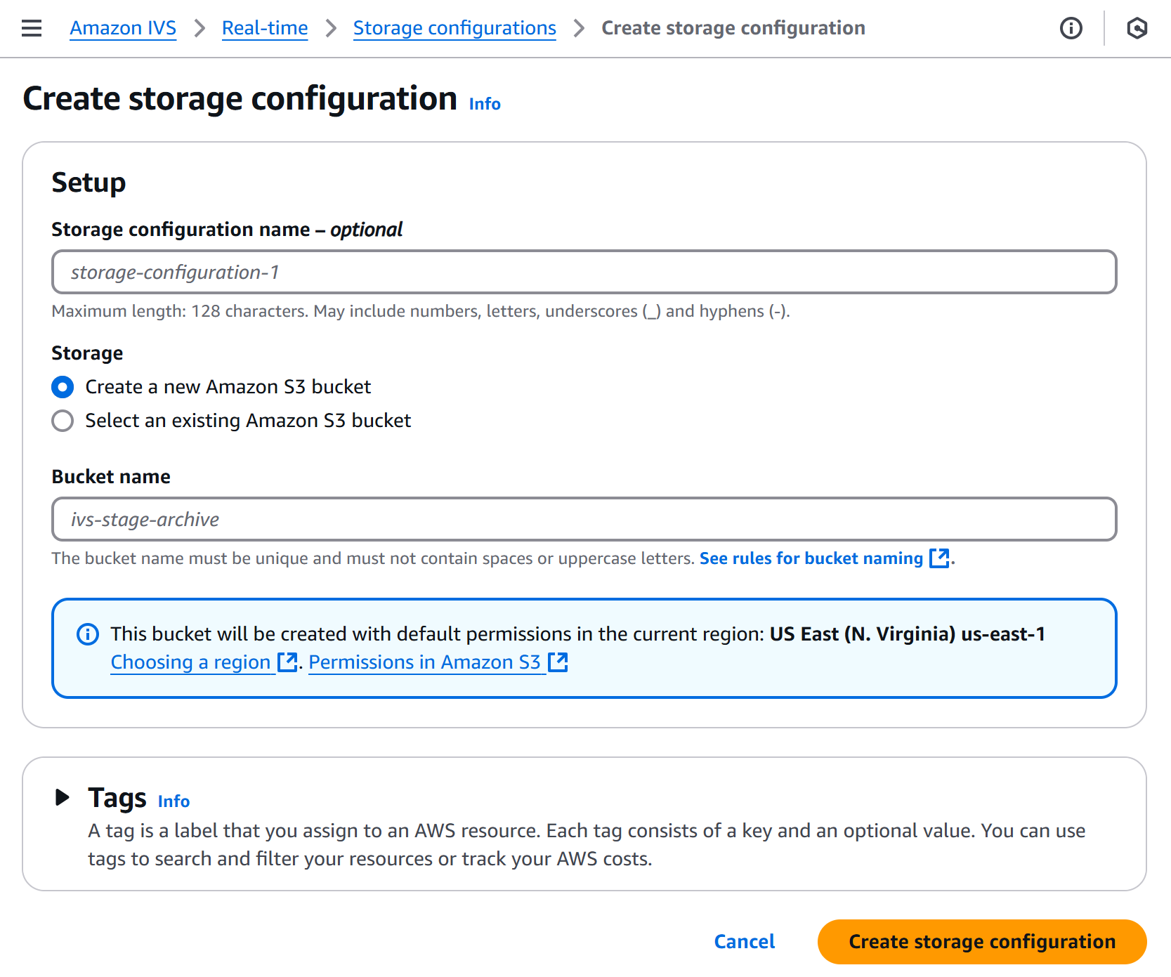 Usare la finestra Creare configurazione di archiviazione per creare una nuova configurazione di archiviazione per una fase.
