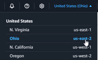 Immagine che mostra il menu a discesa della regione nella console S3