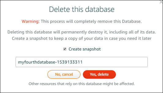 Creazione di uno snapshot di database prima di eliminare un database