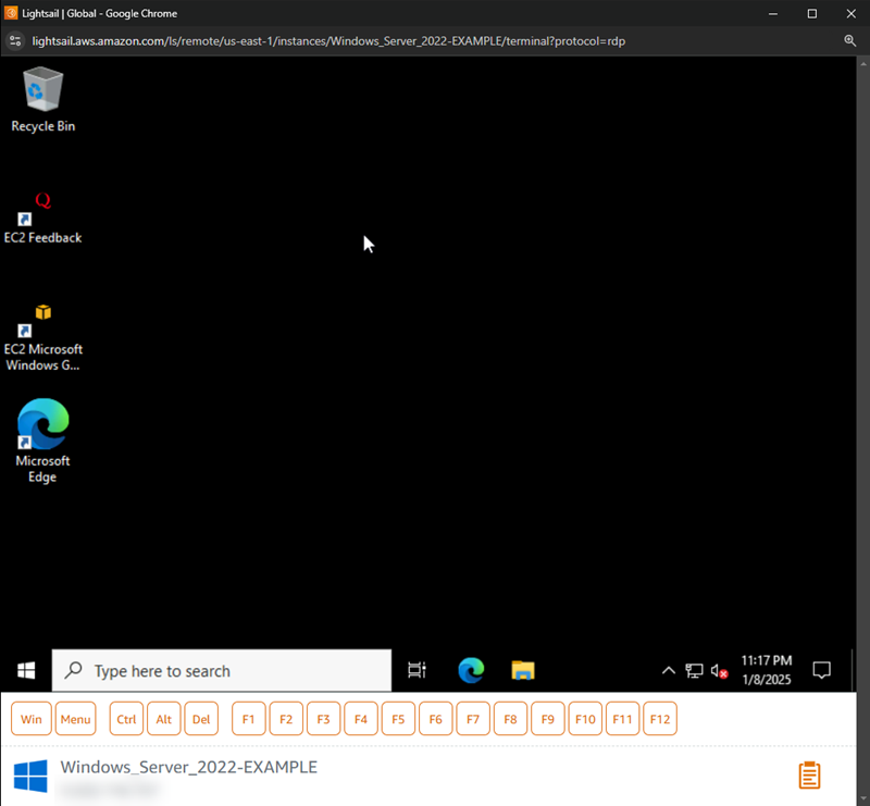 Client RDP basato su browser in Lightsail.
