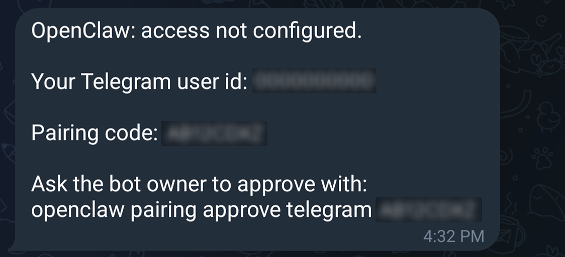 Informazioni sull'associazione di Telegram utilizzando dati di esempio