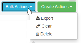 Dropdown menu showing Bulk Actions options: Export, Clear, and Delete.