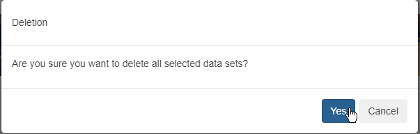 Confirmation dialog asking if user wants to delete all selected data sets.