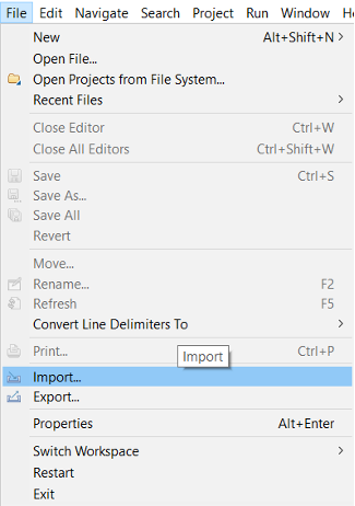 Il menu File con l'opzione Importa selezionata.