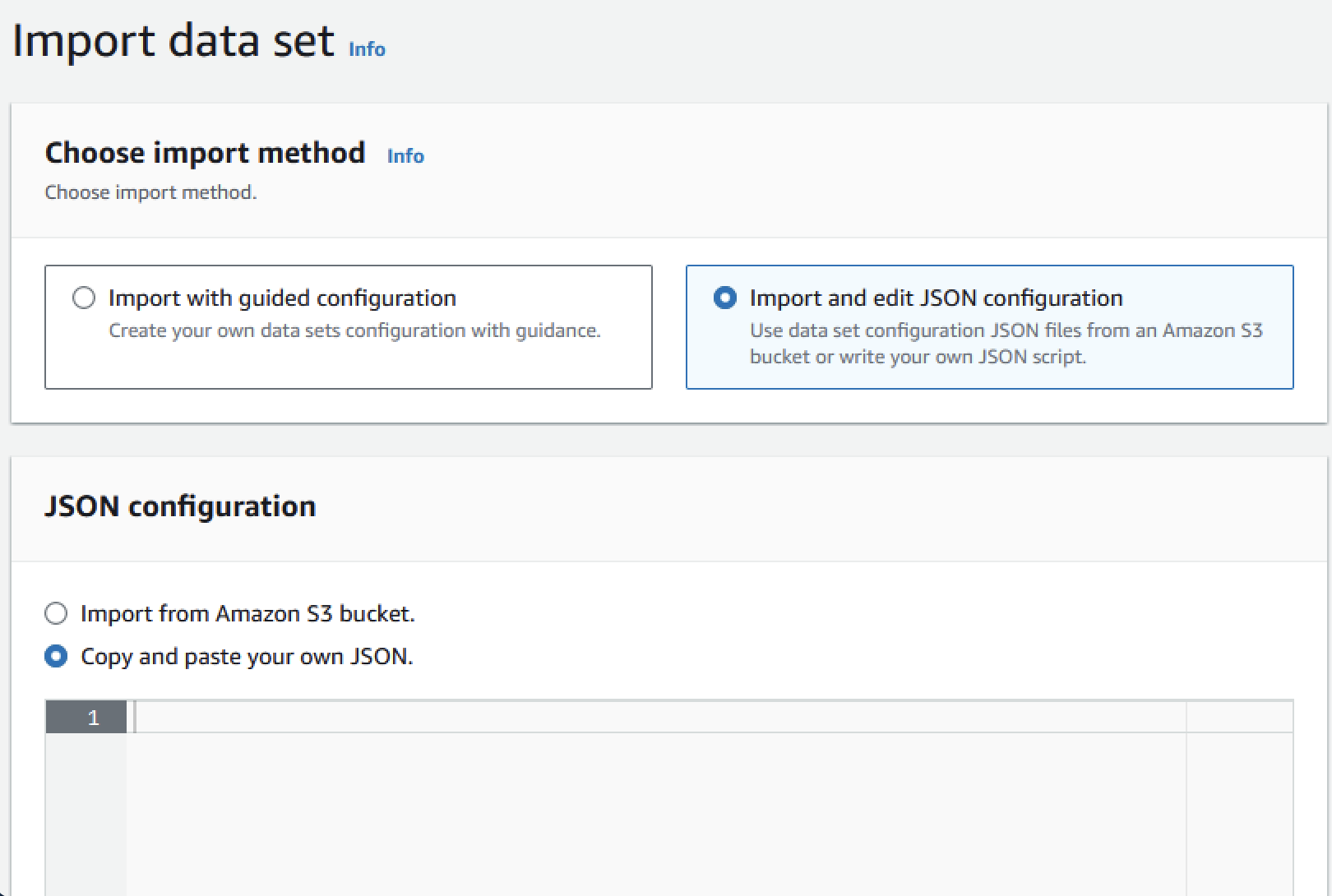 Importa il set di dati copiando il tuo script JSON.