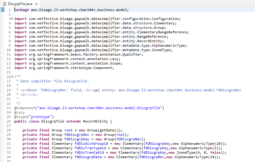 Entità registrativa di esempio (visualizzazione parziale)