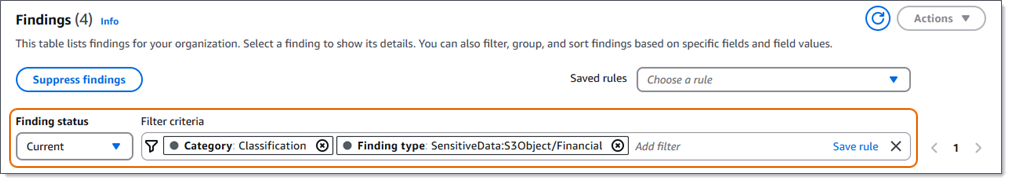 La casella Filtra criteri, nella pagina Risultati, contiene i token di filtro per due condizioni.