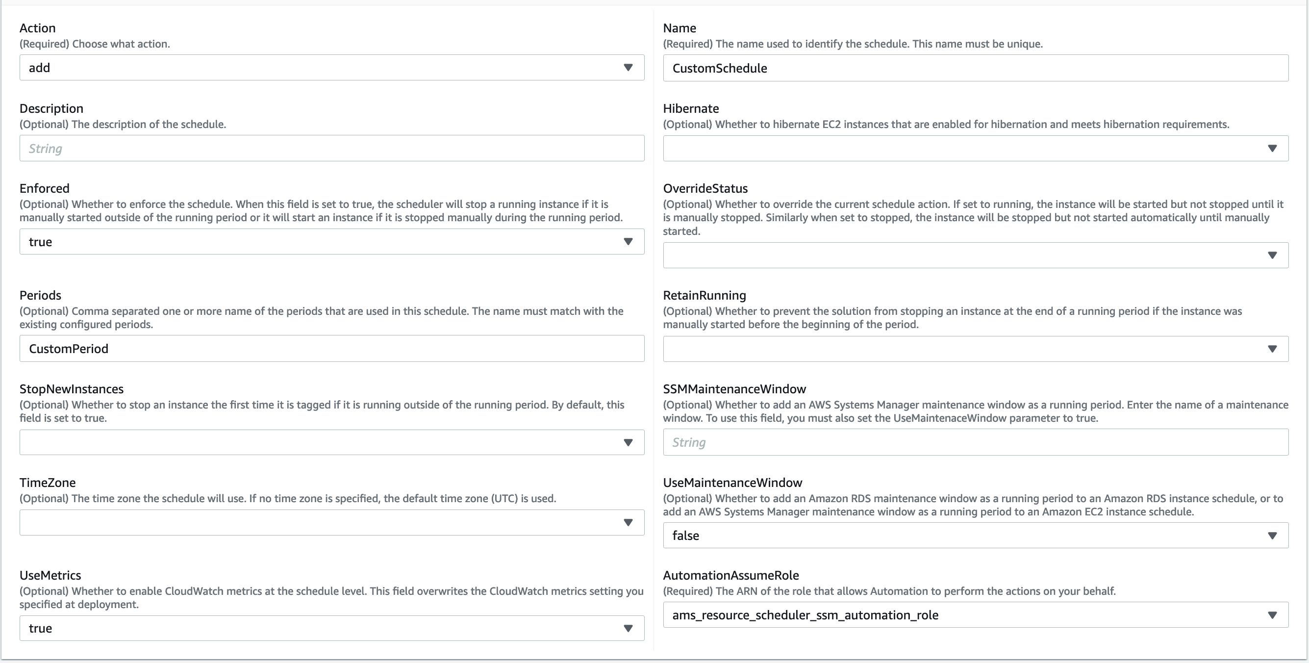 Accelera la configurazione delle impostazioni di pianificazione per Resource Scheduler.