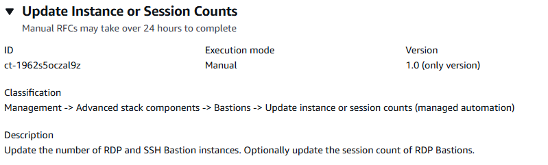Update instance or session counts interface showing ID, execution mode, and classification details.