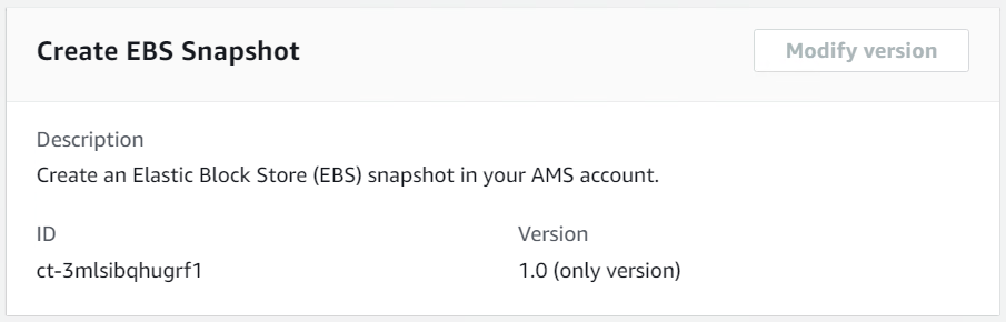 Create EBS Snapshot interface with description, ID, and version details.