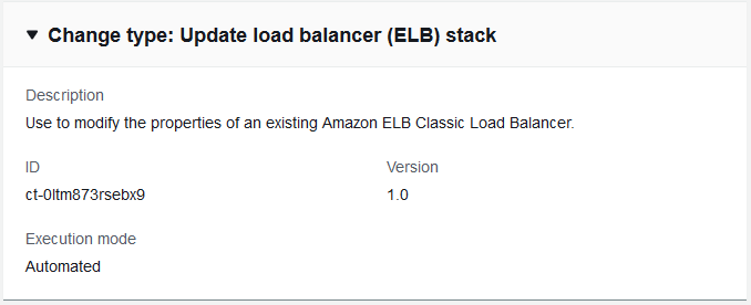 Modifica type details for updating an Amazon ELB Classic Load Balancer stack.