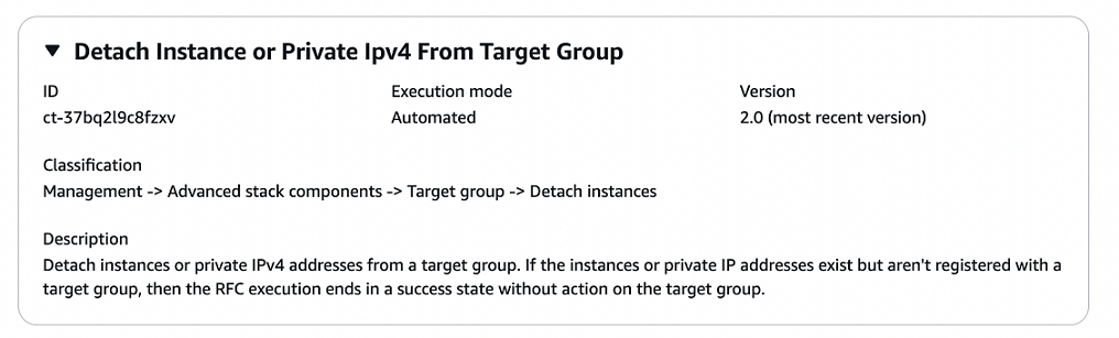 Console interface for detaching instances or private IPv4 addresses from a target group.