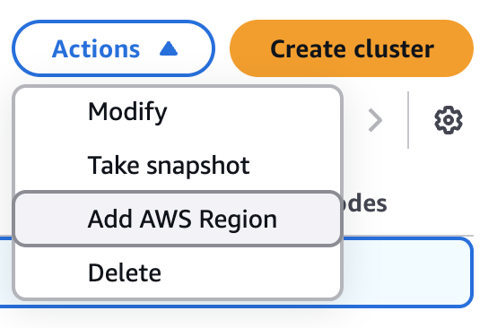 Visualizzazione da console della selezione di un cluster multiregionale di destinazione a cui aggiungere un cluster regionale.