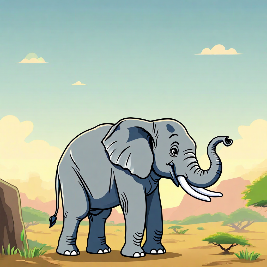 L’immagine ritrae un elefante nello stile “illustrazione di graphic novel”.
