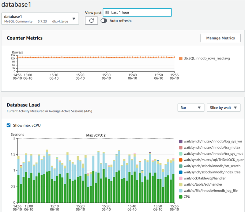 Grafico di esempio tratto da Amazon RDS Performance Insights