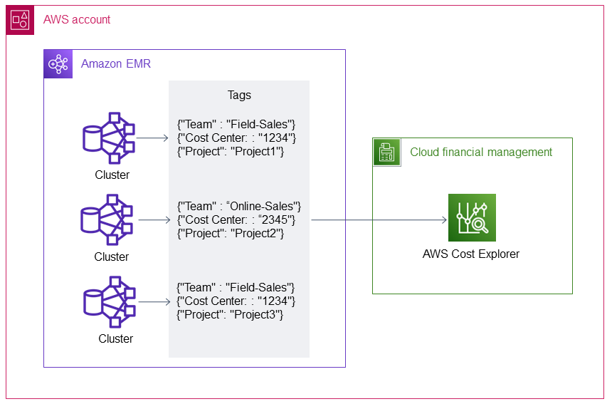 Utilizzo di tag di allocazione dei costi per i cluster Amazon EMR.