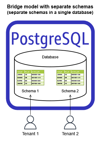 SaaS PostgreSQL bridge model with separate schemas