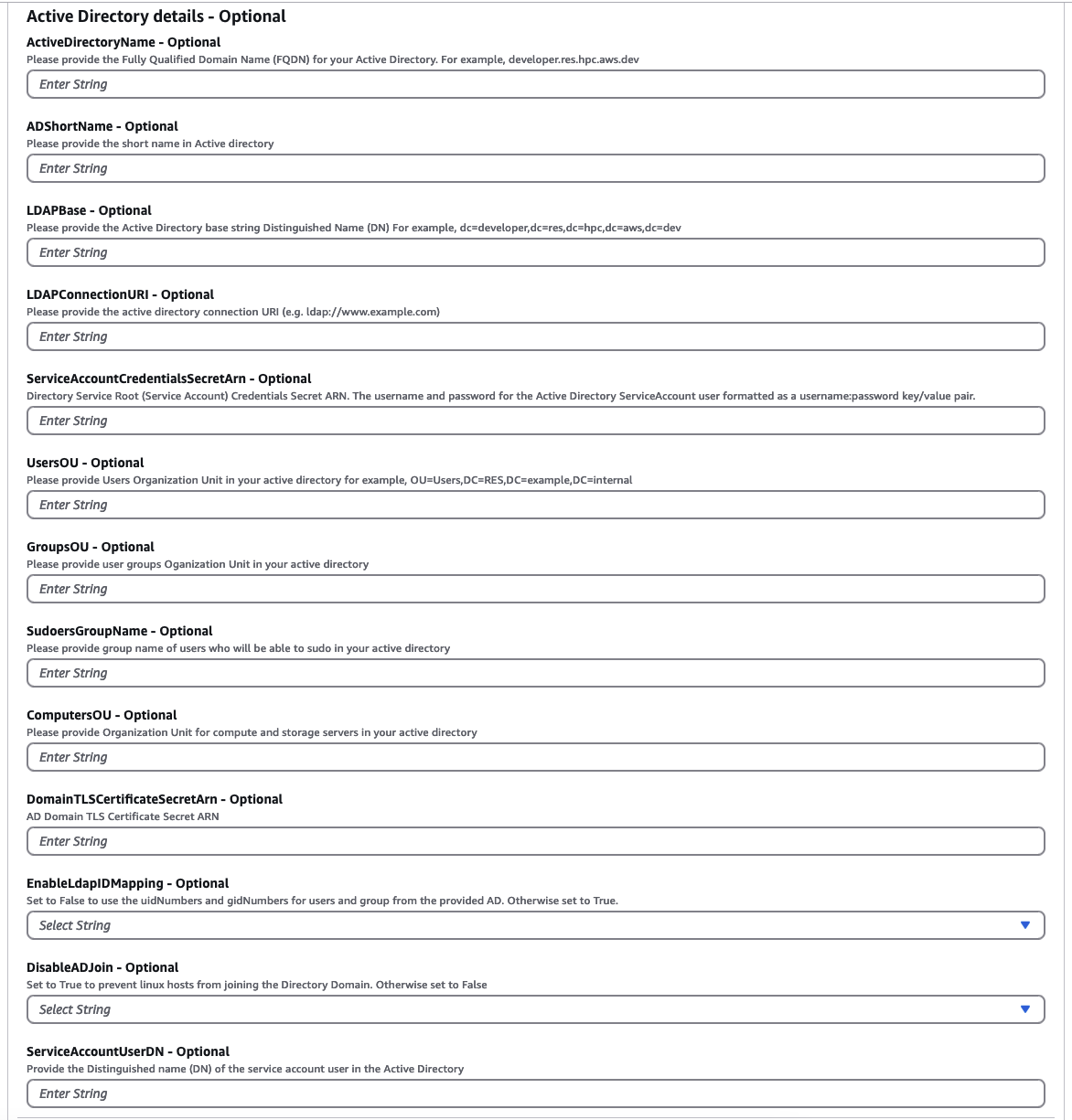 Dettagli opzionali di Active Directory
