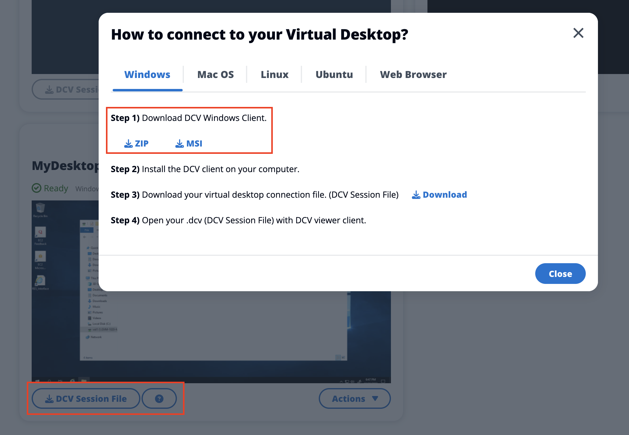 Accedi al desktop virtuale tramite DCV