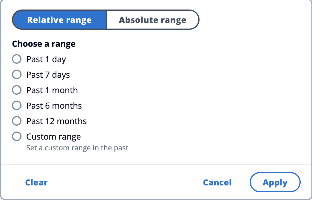 Dettaglio del pop-out che consente la selezione di un intervallo di tempo relativo
