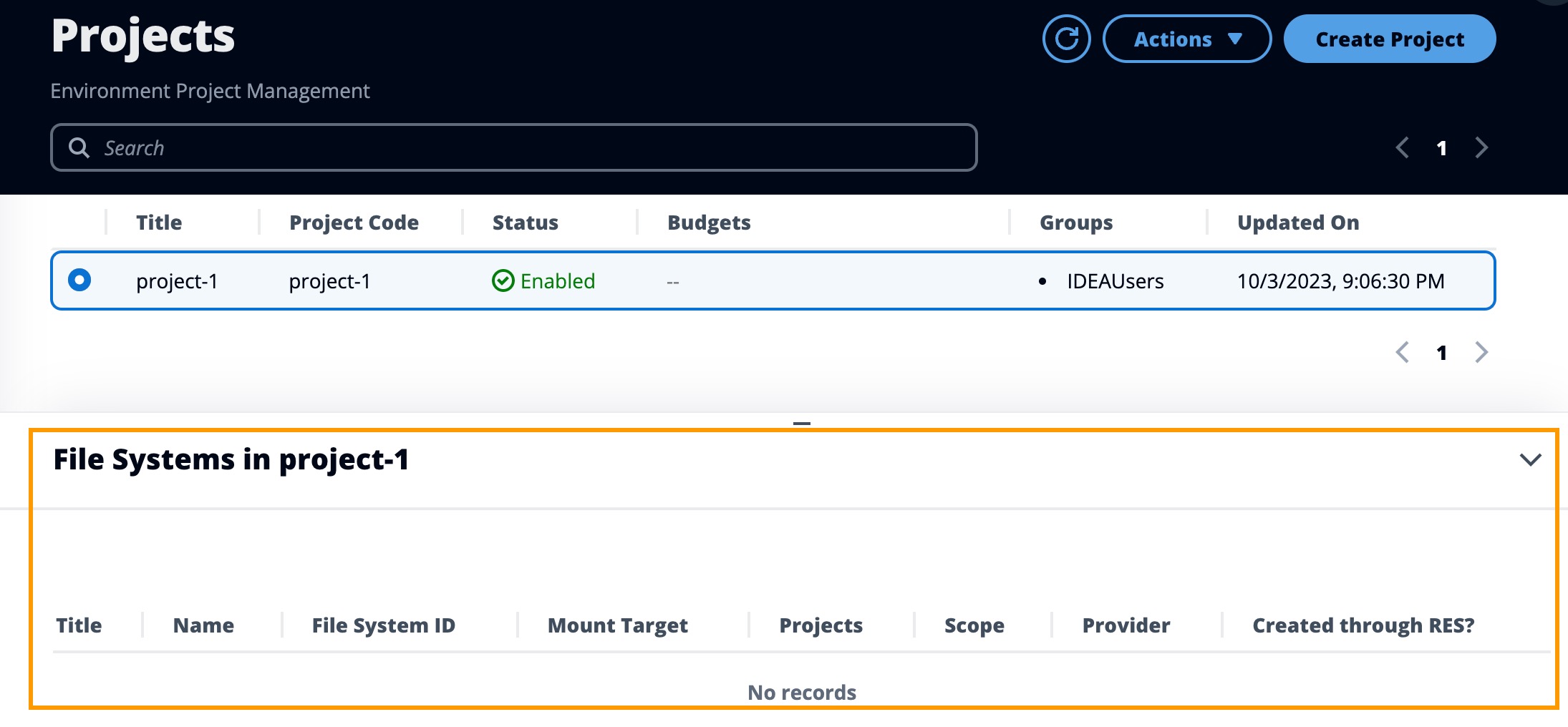 Visualizza i file system associati a un progetto
