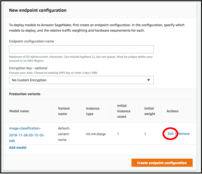 Interfaccia utente console Neo - Nuova configurazione endpoint.