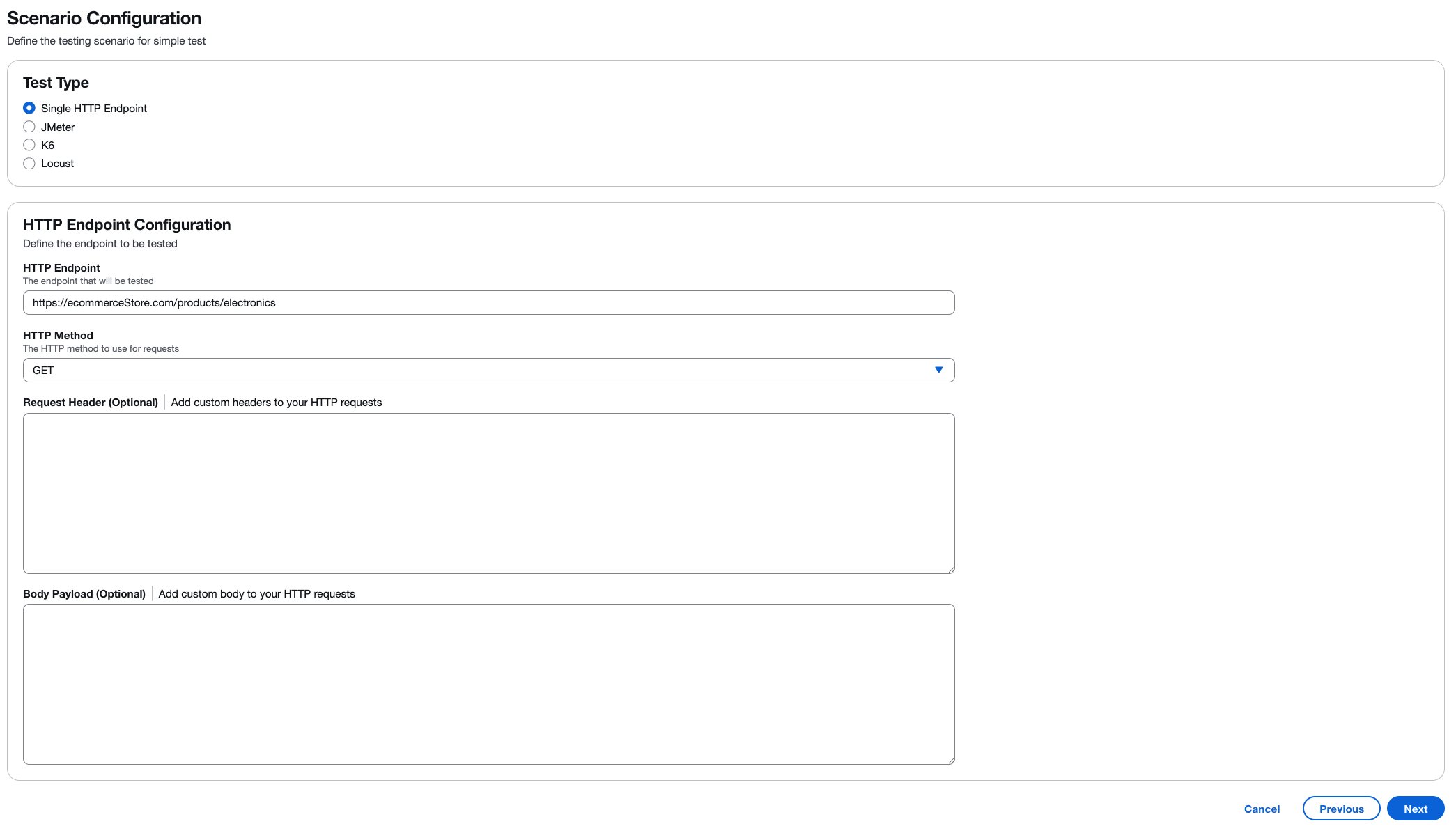 Seleziona il tipo di test da eseguire