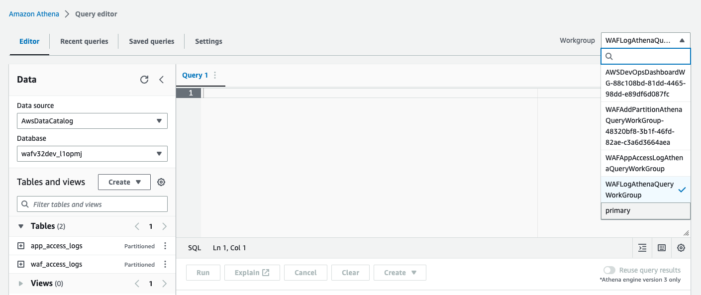 editor di query athena