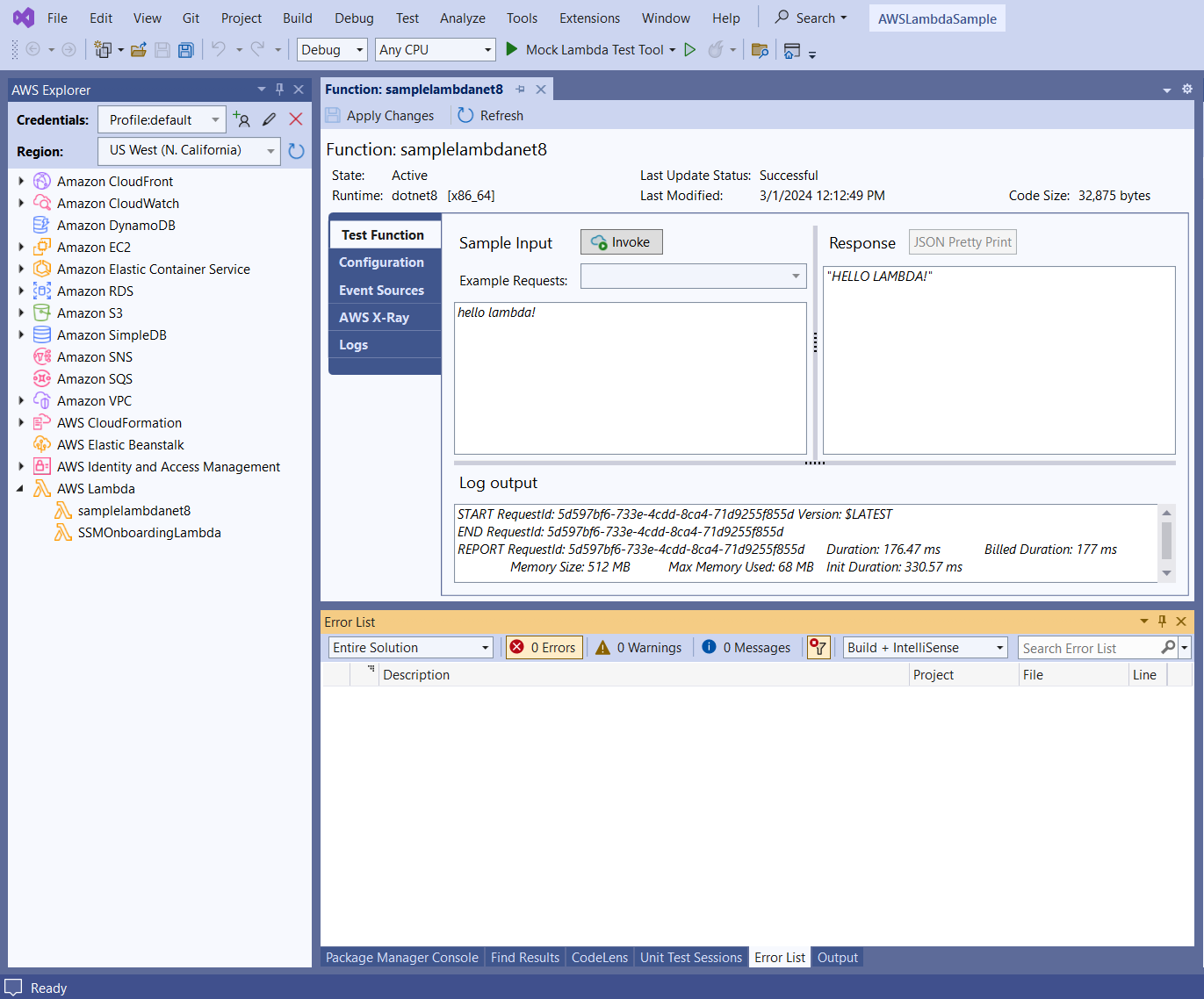 Richiamo della pagina della funzione di test