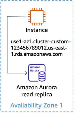 Diagramma che mostra l'utilizzo di un endpoint personalizzato per una replica di lettura Aurora