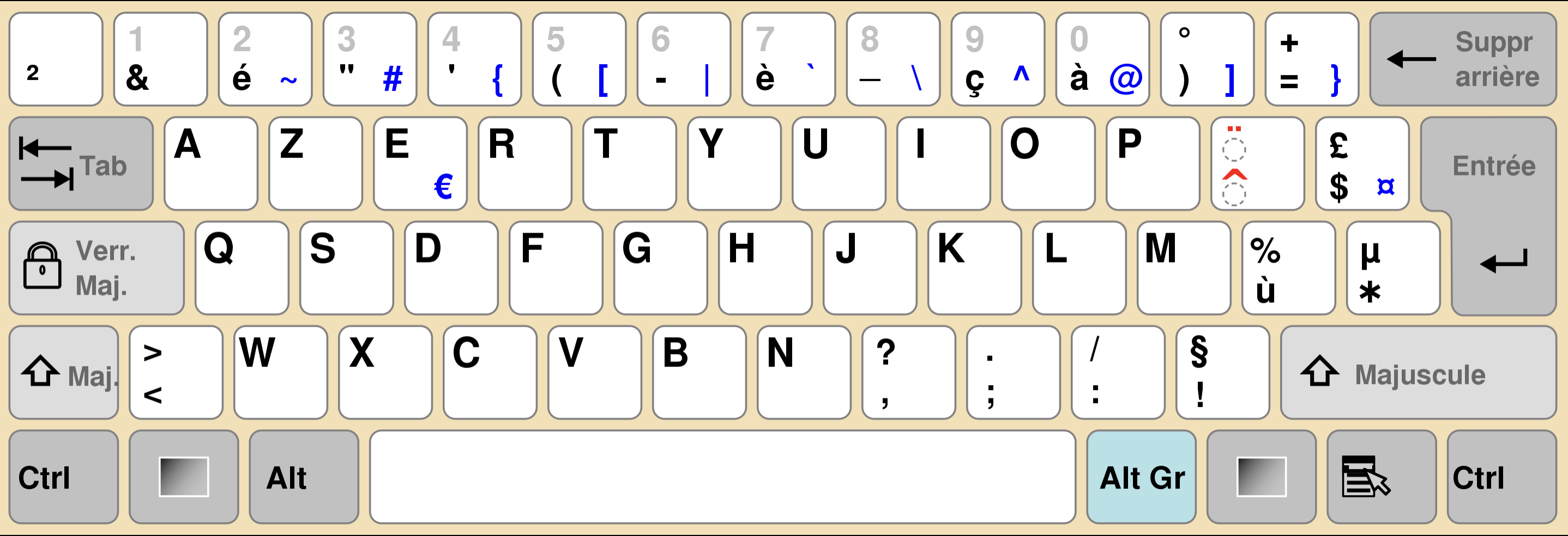 AZERTY keyboard layout with French characters and symbols for computer input.