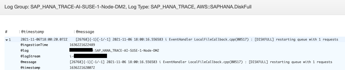 メモリ不足を示すロググループ。