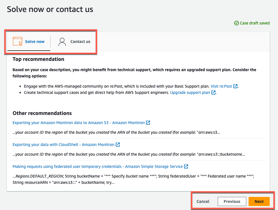 サポート options interface with "Solve now" and "Contact us" buttons, and recommendations.