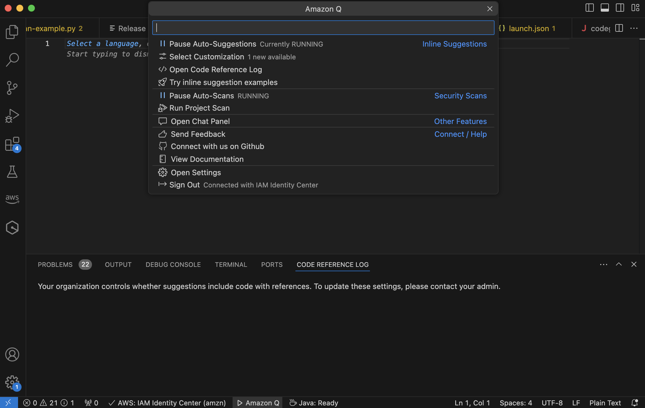 Visual Studio Code の Amazon Q コードリファレンスログ。