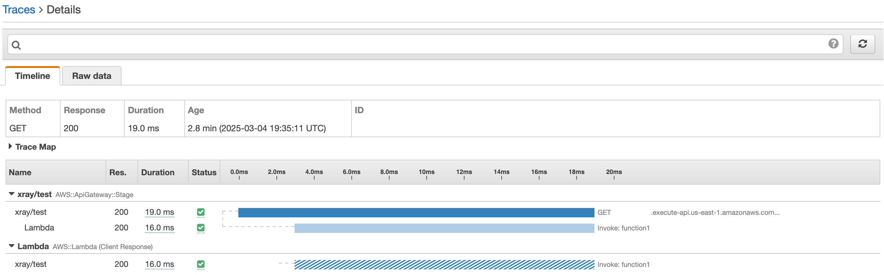 アクティブトレースを有効にした API Gateway