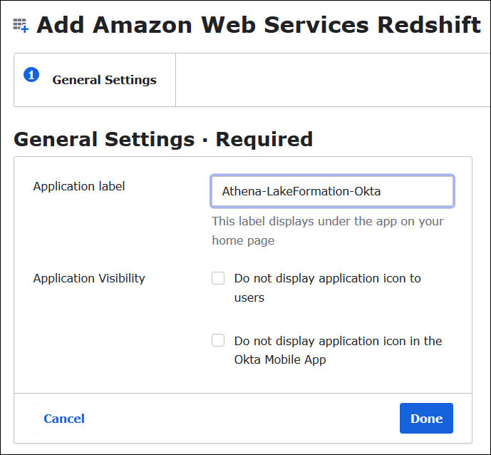 Okta アプリケーションの名前を入力します。