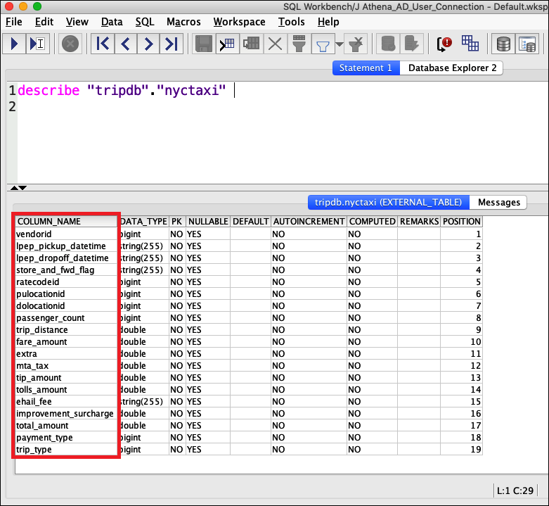すべての列が表示されます。