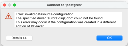 ドライバーが見つからない場合のエラーダイアログ