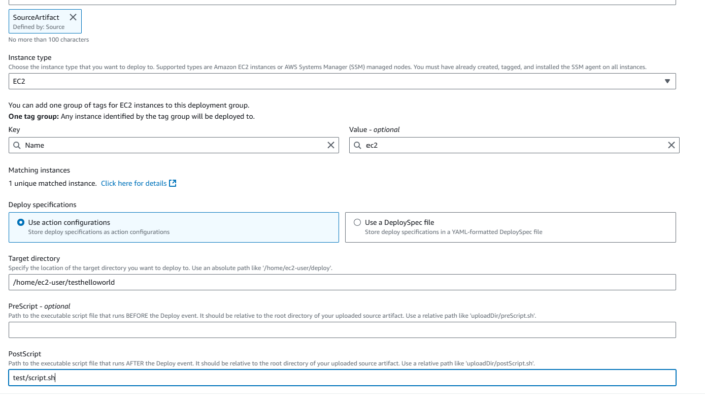 EC2 デプロイアクションをパイプラインに追加します。
