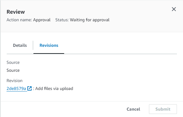 [リビジョン] タブには、実行のソースリビジョンが表示されます。