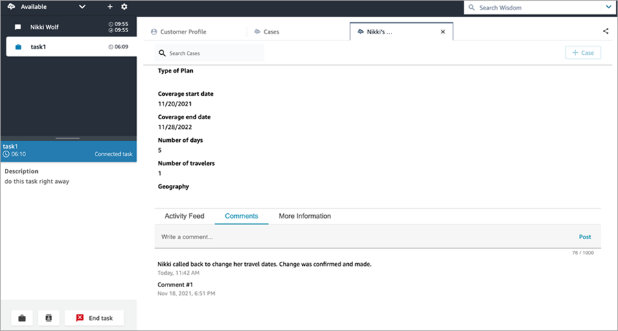 エージェントによってケースに追加されたコメントを示す図。