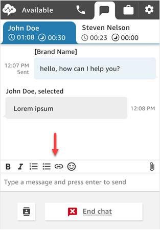 CCP、チャットウィンドウの下部にある書式設定ツールバー。