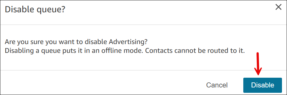 キューの無効化を確定するボックス。