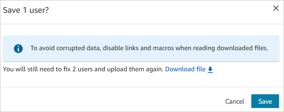 ユーザーを作成するためのダイアログボックス。
