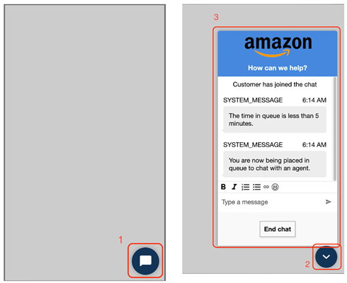 チャットウィンドウを開く場合と閉じる場合を並べて示したチャットウィジェットの図。