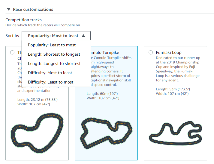ドロップダウンメニューを使用して競合トラックを並べ替えます。