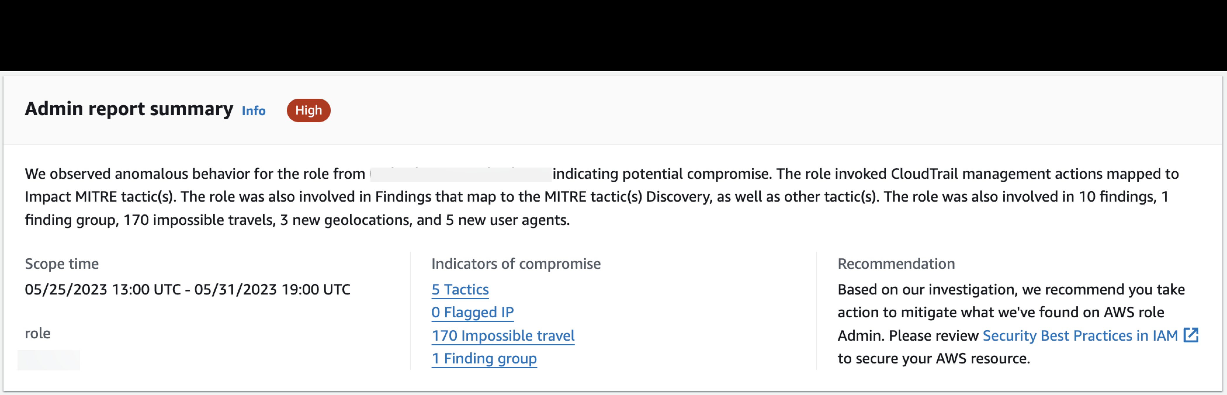 調査レポートでは、Detective で以前に実行した調査について生成されたレポートを確認できます。